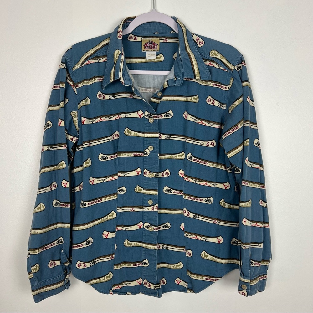 Barn Fly 100% Cotton Button Front Southwestern Canoe Vintage Size Large